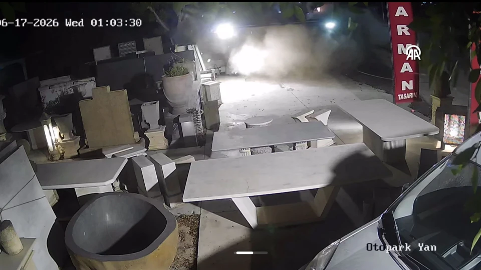 Bodrum'da aracın iş yeri tabelası ve ağaca çarptığı kaza kamerada