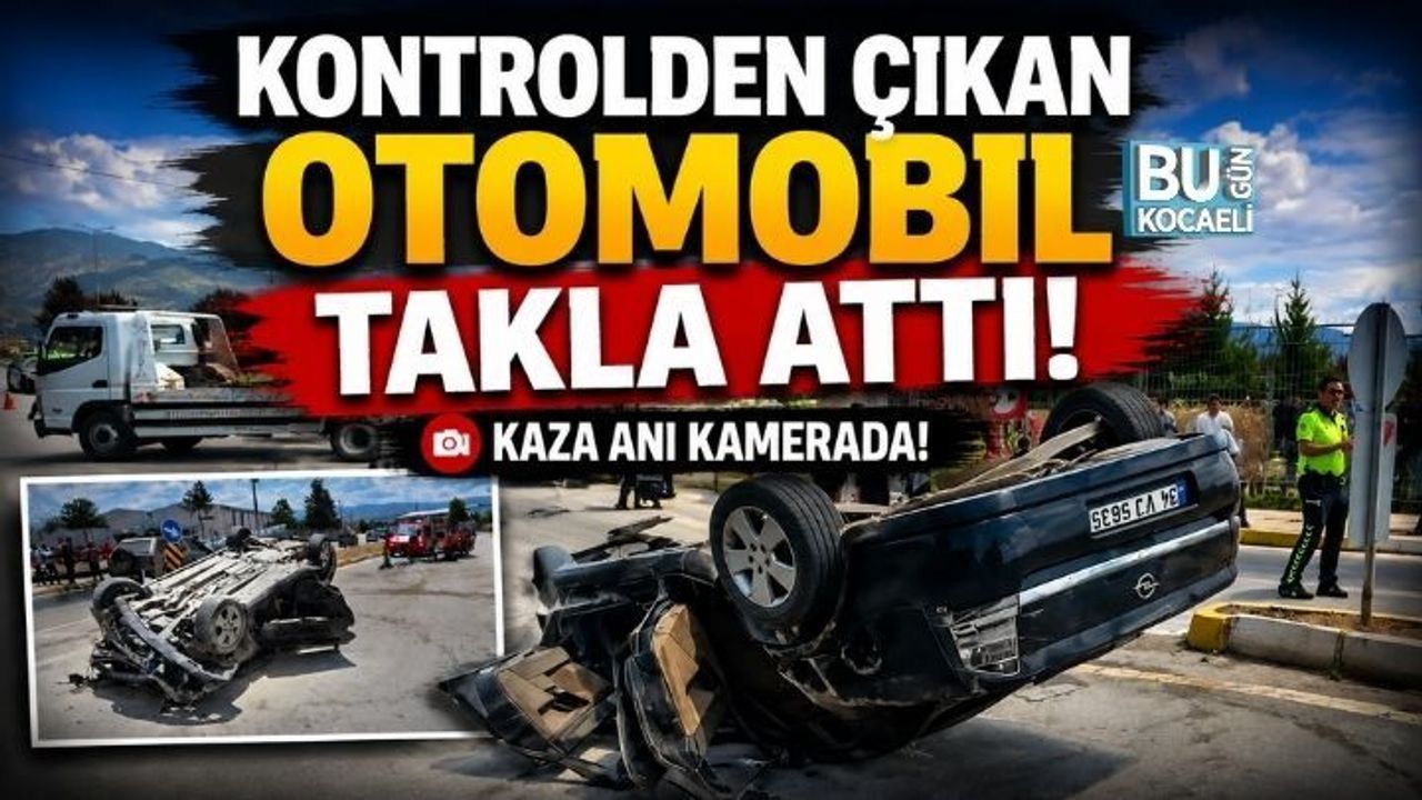 KONTROLDEN ÇIKAN OTOMOBİL TAKLA ATTI