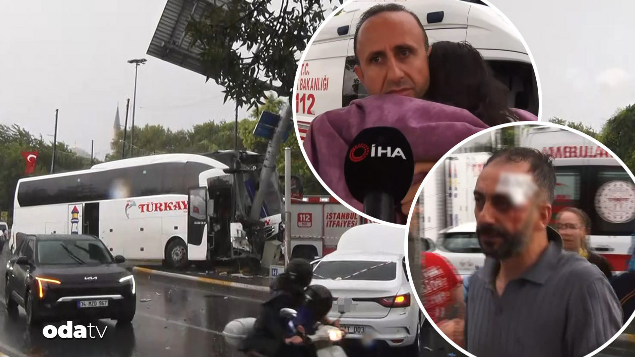 Eyüpsultan'da feci kaza... Yolcu otobüsü önce araca sonra levhaya çarptı: Yaralılar var